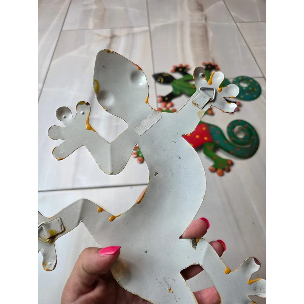 Set of 3 Colorful Metal Gecko Wall Art Hand Painted Lizard Garden Decor 13‎ Inch